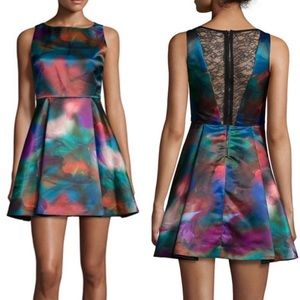 NWT Alice + Olivia Belia A-Line Watercolor Lace Back Mini Dress.